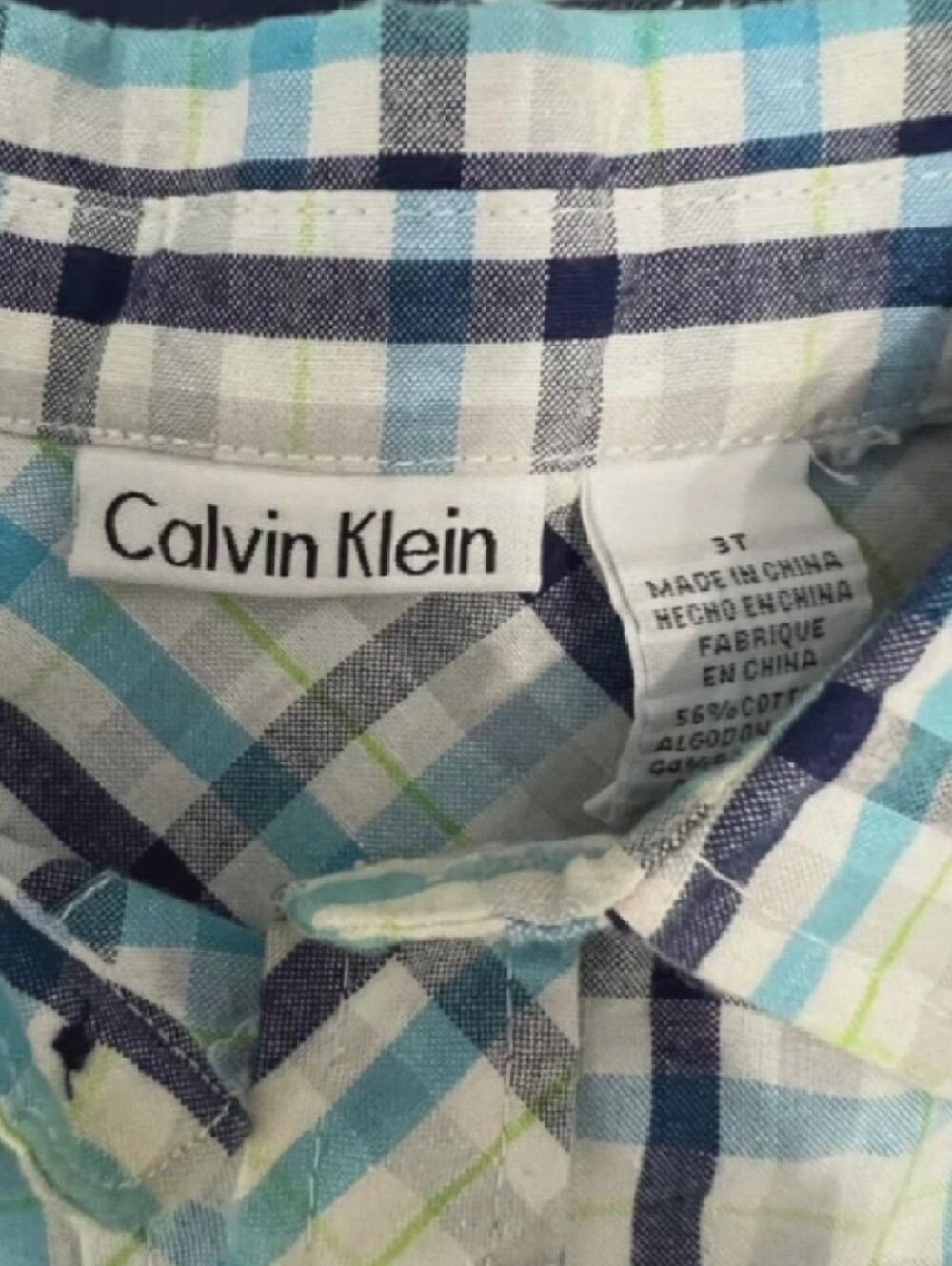 Calvin Klein Boys Plaid Short-Sleeve Button-Down in Blue & White - Picture 2 of 2